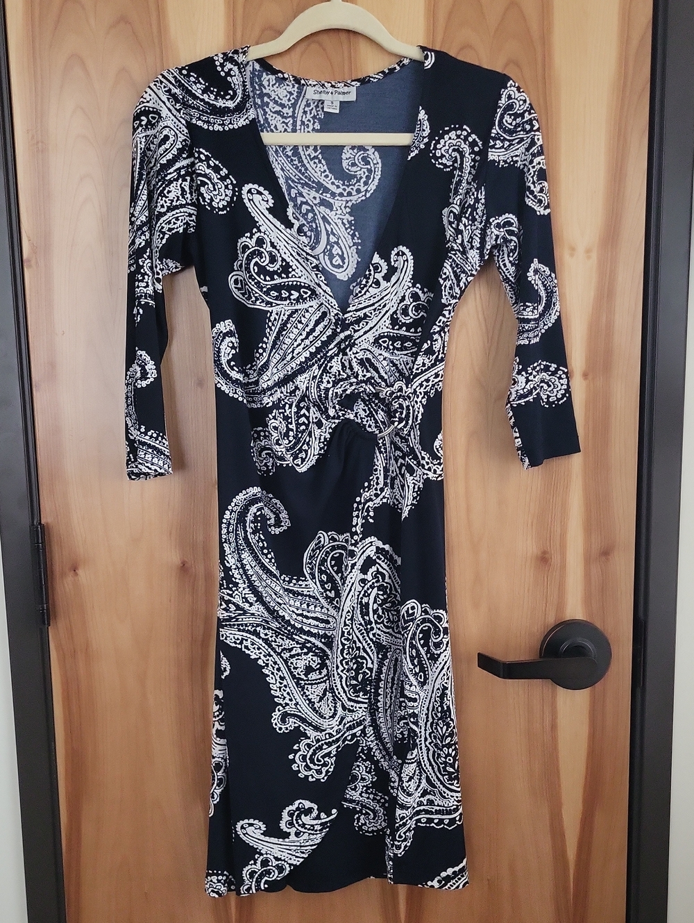 Shelby & Palmer Navy and White Faux Paisley Wrap Dress